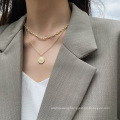 Gold double-layer chain geometric head necklace fashion trend clavicle chain net red new necklace